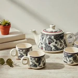 Vintage Floral Tea Set with Teapot and 6 Cups