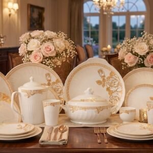 Victorian Gilded Rose Golden-Inlaid Bone China - 64 Pieces Dinnerware Set