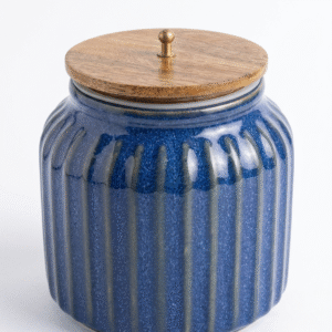 Azure Ribbed Ceramic Storage Jar Set
