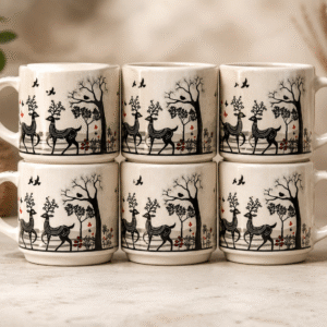 tct-black-white-deer-forest-mug-set-of-06-mugs-ceramic-coffee-mug-300-ml-pack-of-6