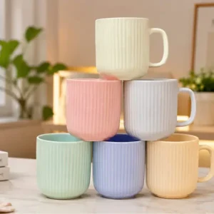 Ribbed Ceramic Mug Set of 6  – 400 ml